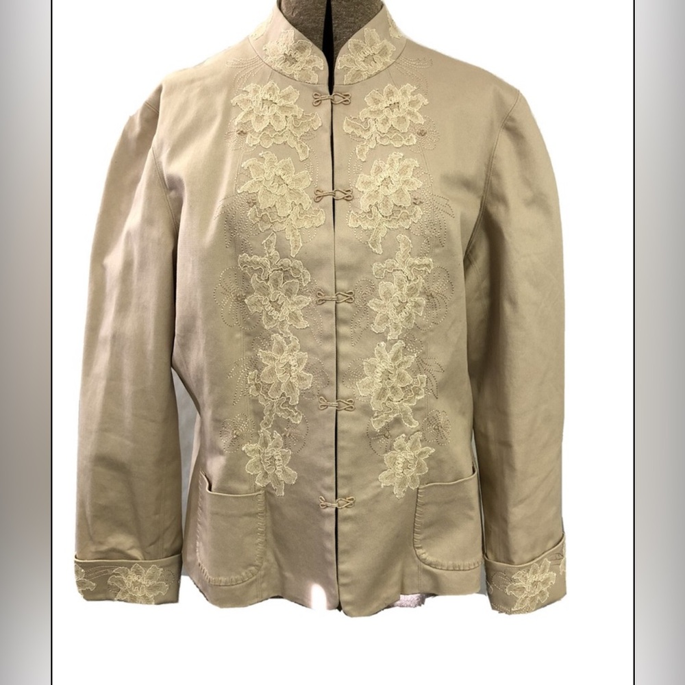 Coldwater Creek Tan Floral Women's Long Sleeve Blazer Size L/Large